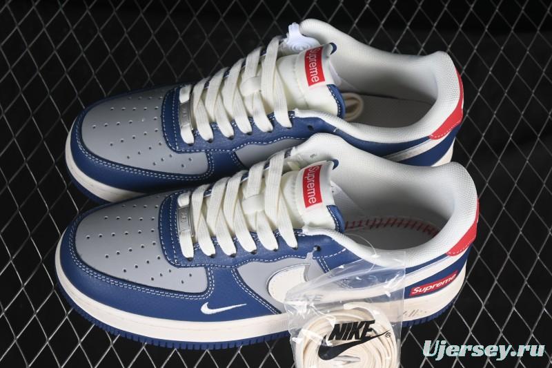 Nike Air Force 1 '07 Low Supreme Collaboration White Blue Gray Red Casual Sneakers - XD2588-602