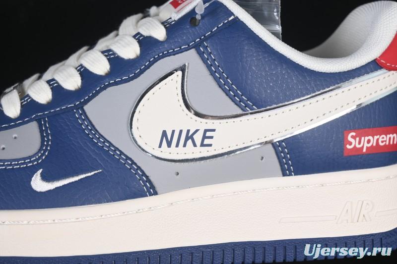Nike Air Force 1 '07 Low Supreme Collaboration White Blue Gray Red Casual Sneakers - XD2588-602