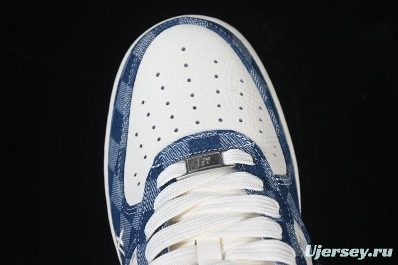 Nike Air Force 1 '07 Low Casual Sneakers in White Navy Blue - YF9511-816