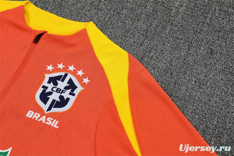 Player Version 25/26 Brazil Orange Half Zipper Jacket+Long Pants