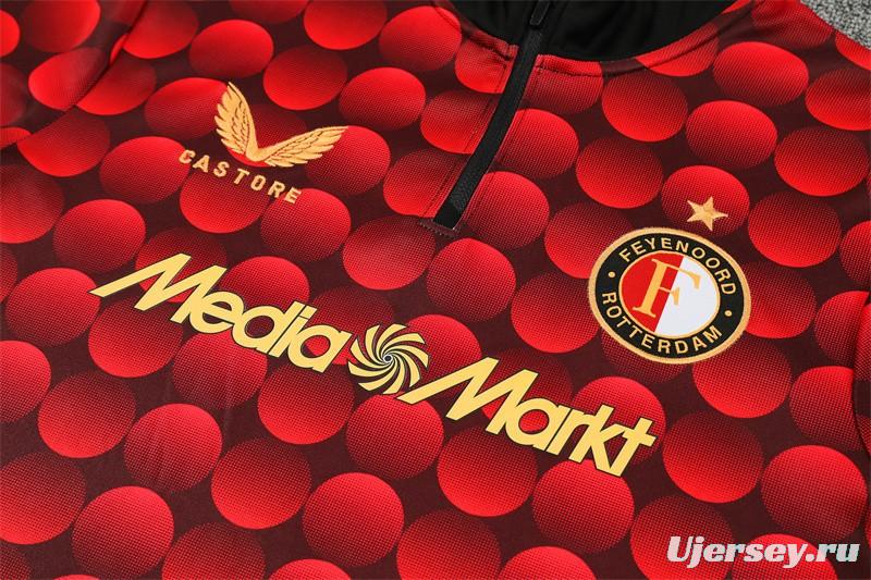 25/26 Feyenoord Red Black Camouflage Half Zipper Jacket+Long Pants