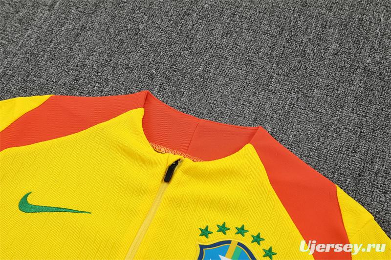 Player Version 25/26 Brazil Yellow Half Zipper Jacket+Long Pants