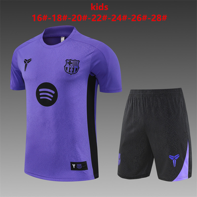 25/26 Kids Barcelona Purple Joint Edition Short Sleeve+Soccer Shorts