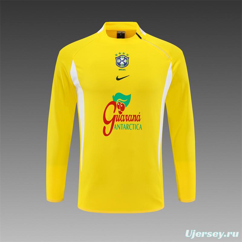 2002 Brazil Yellow Half Zipper Jacket+Long Pants