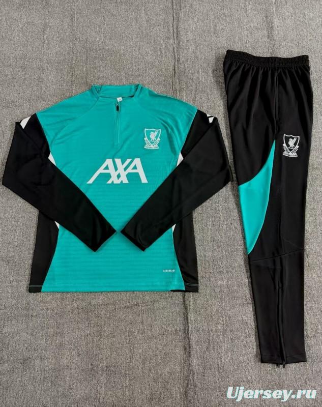 Player Version 25/26 Kids Liverpool Green AD on Both Sleeves Half Zipper Jacket+Long Pants
