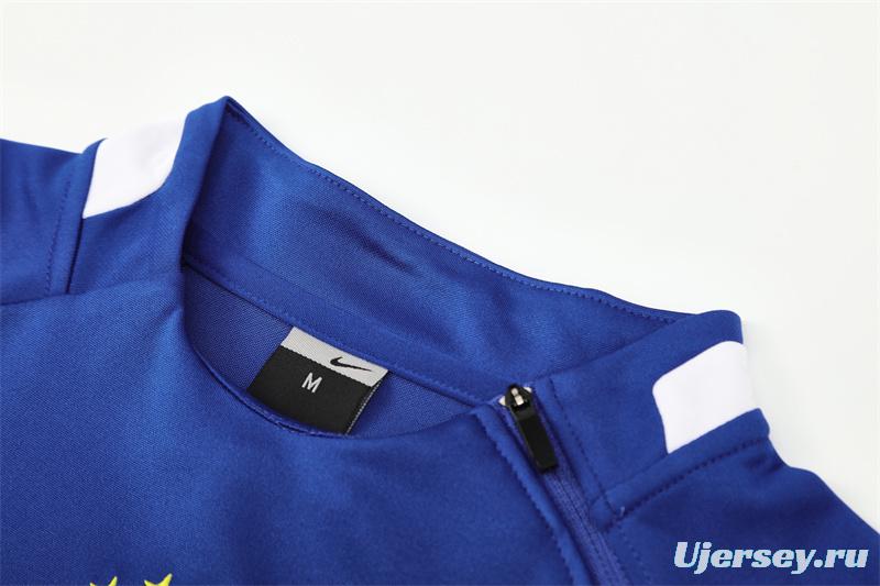 2002 Brazil Color Blue Half Zipper Jacket+Long Pants