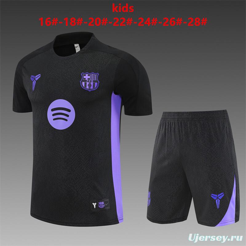 25/26 Kids Barcelona Black Joint Edition Short Sleeve+Soccer Shorts