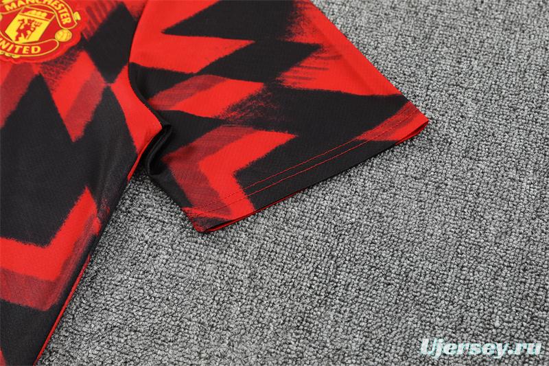 25/26 Manchester United Red Black Camouflage Short Sleeve Jersey+Shorts with XS