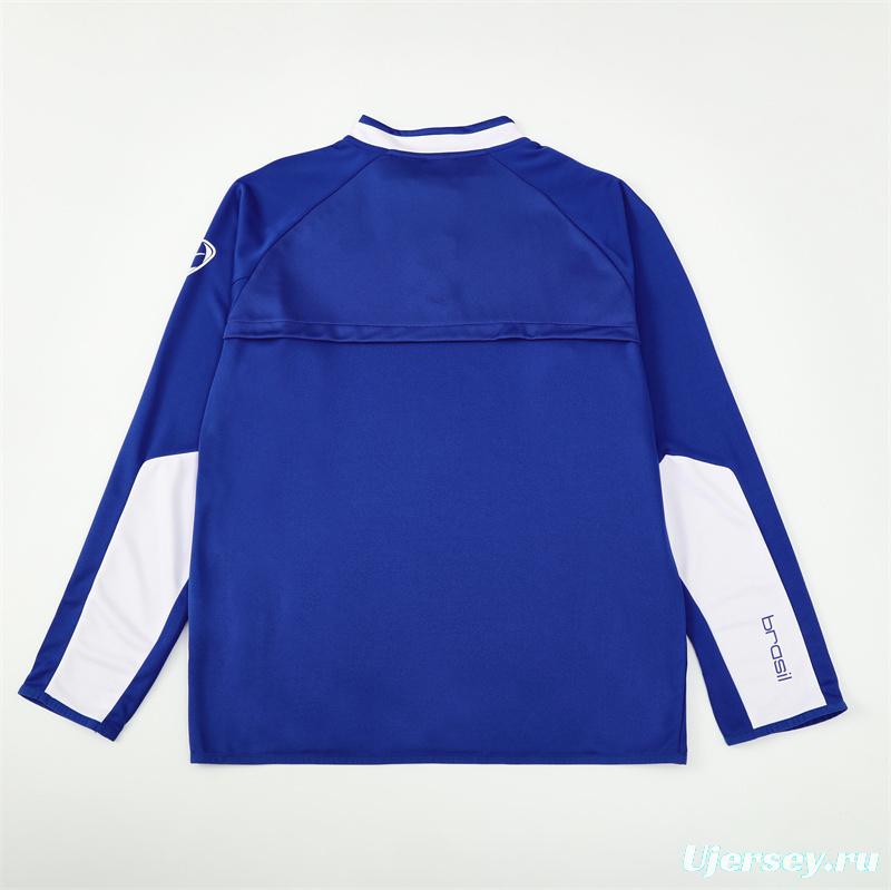 2002 Brazil Color Blue Half Zipper Jacket+Long Pants