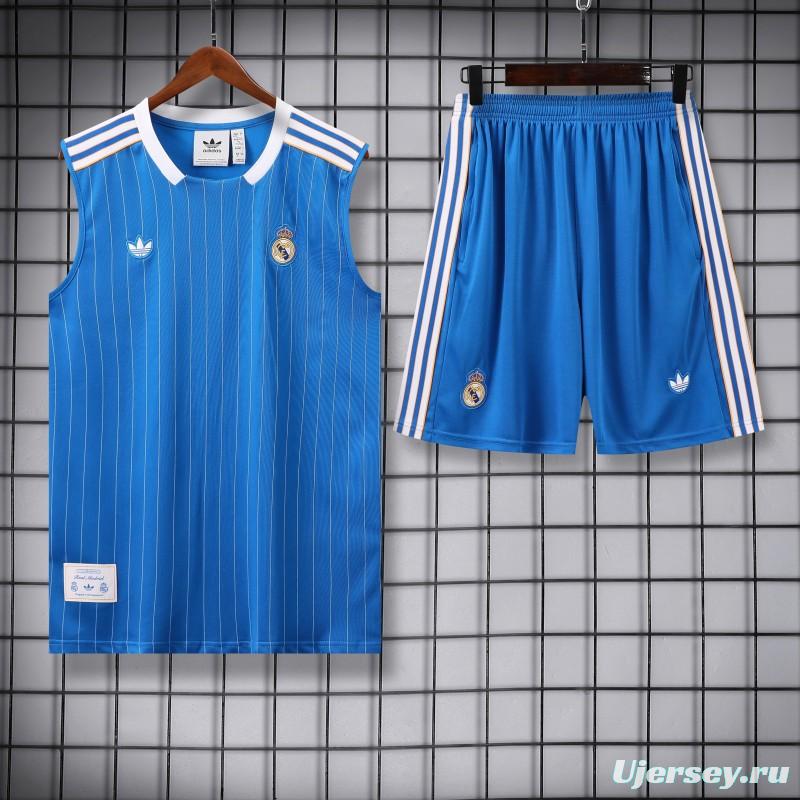 25/26 Real Madrid Adidas Original Blue Vest Jersey+Shorts