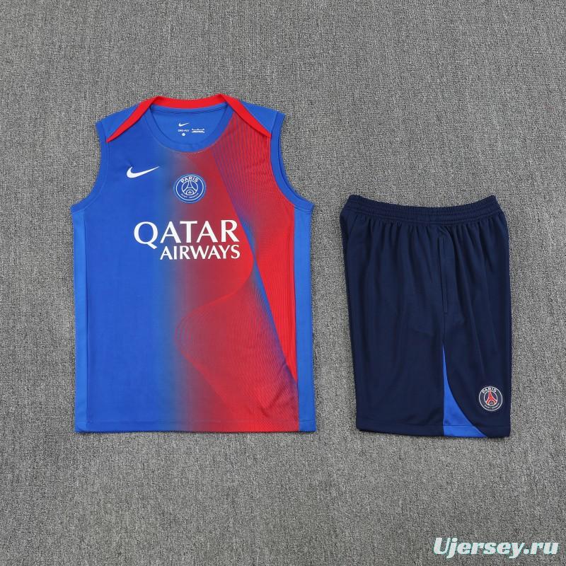25/26 PSG Red/Blue Vest Jersey+Shorts