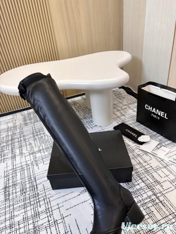 Chanel Classic Chunky Heel Back Zipper Long Boots - LY00360
