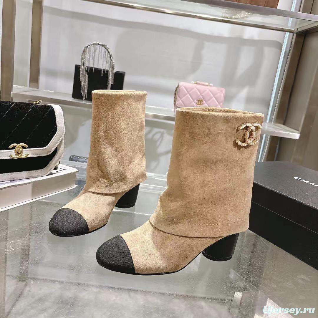 Chanel 2025/SS Coco Runway Turn-Cuff Chunky Heel Straight Tube Boots Classic Color Block - LY00400