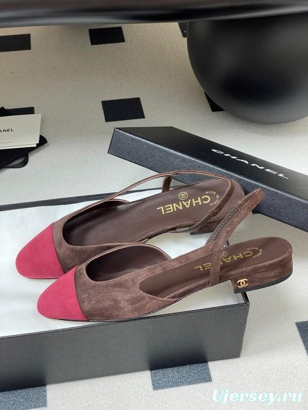 Chanel Sling-back Two-tone Suede Slingback Sandals Flat/Block Heel - KFY00280
