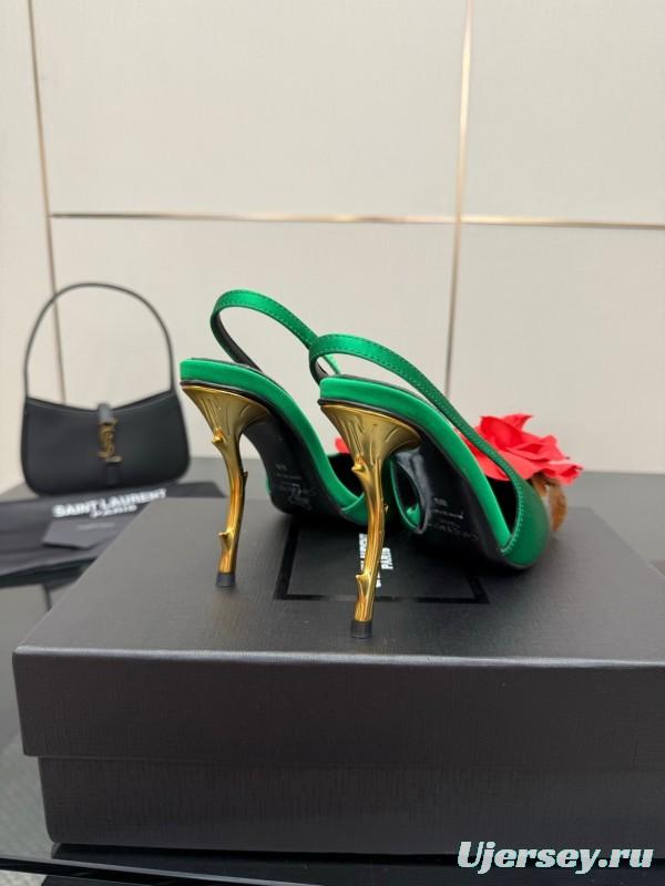 Saint Laurent 2025 Spring/Summer Rose Thorn High Heels with Sculptural Gold Heel - KFY00320