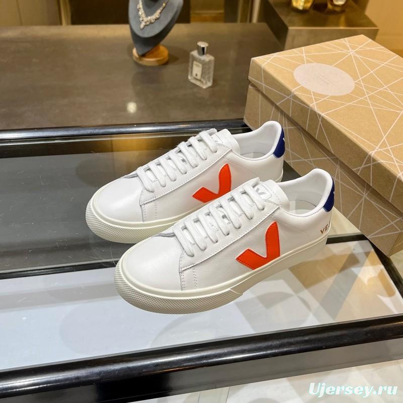 VEJA Classic White Sneakers V Logo Lace-Up Retro Flat Thick Sole Casual Sports Shoes - LY00220