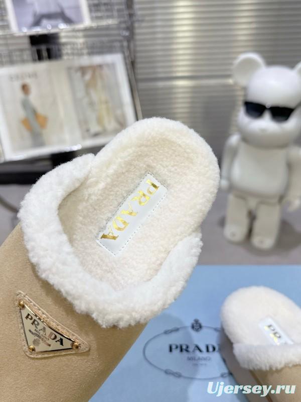 Prada 2025 SS Spring Fur Slippers with Rubber Sole - KFY00280
