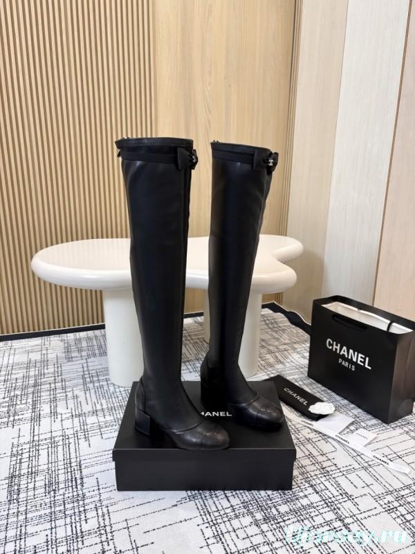 Chanel Classic Chunky Heel Back Zipper Long Boots - LY00360