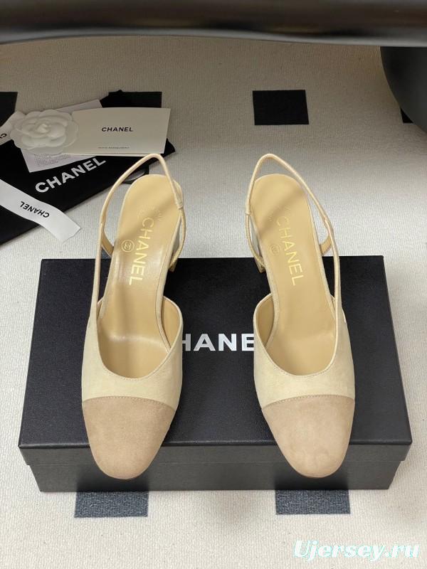 Chanel Sling-back Two-tone Suede Slingback Sandals Flat/Heeled - KFY00280