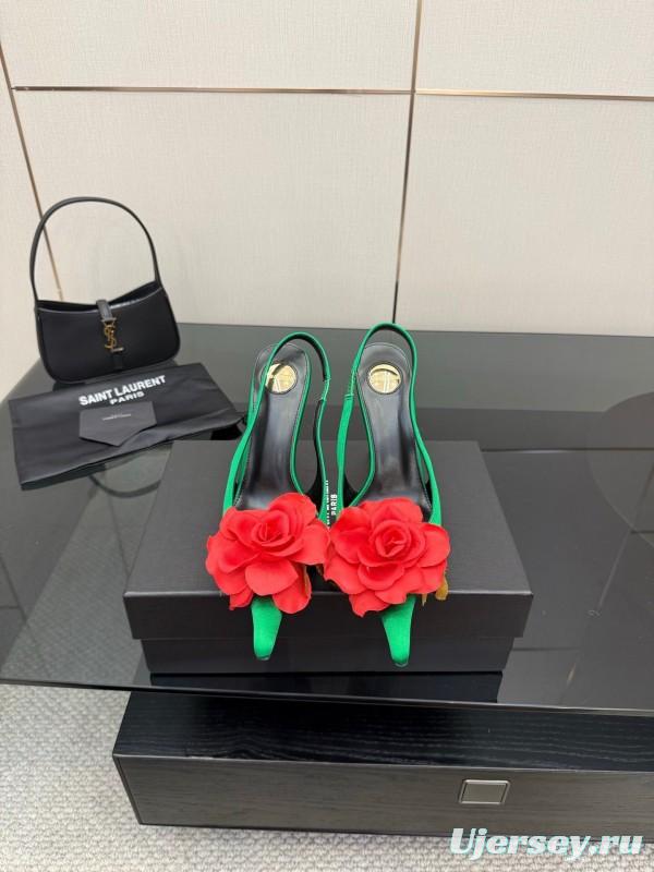 Saint Laurent 2025 Spring/Summer Rose Thorn High Heels with Sculptural Gold Heel - KFY00320
