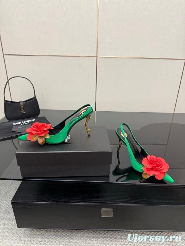 Saint Laurent 2025 Spring/Summer Rose Thorn High Heels with Sculptural Gold Heel - KFY00320