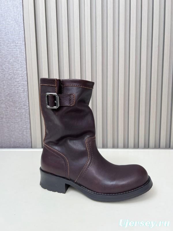Prada 2025 SS Retro Martin Boots Motorcycle Boots - LY00350