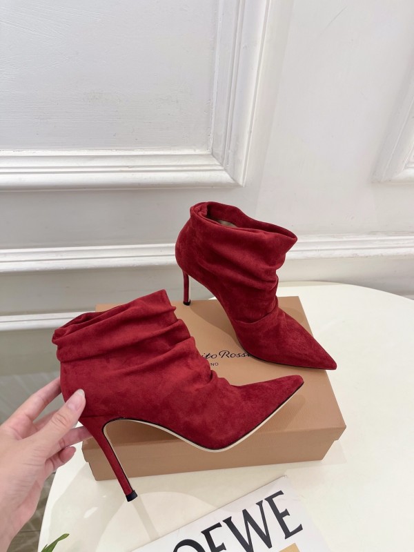 Gianvito Rossi Fall/Winter 2025 GR Pointed Toe Retro Pleated High Heel Ankle Boots - KFY00340