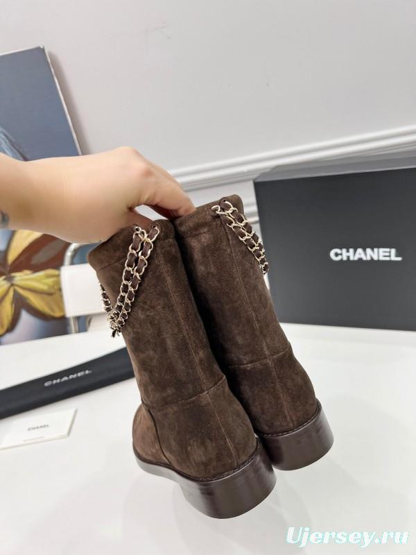 Chanel 2025 SS Quilted Chain Four-Leaf Clover CC Flat Ankle Boots - LY00400