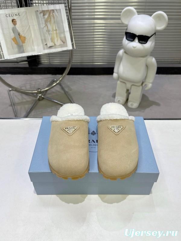 Prada Fall/Winter 2025 New Mule Slippers with Triangle Buckle Bread Loaf Toe - KFY00270