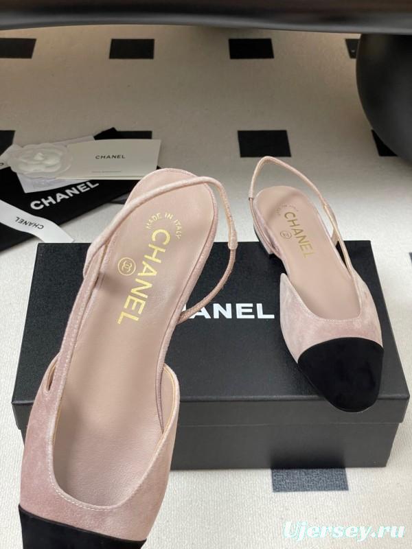 Chanel Sling-back Two-tone Suede Slingback Sandals Flat/Block Heel - KFY00280