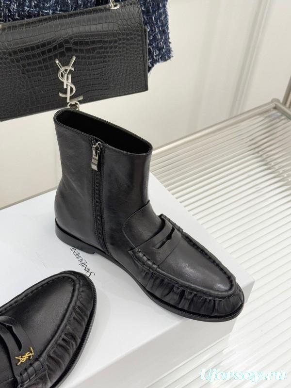 Saint Laurent YSL Letter Loaf Short Boots with Pleated Trim - KFY00430