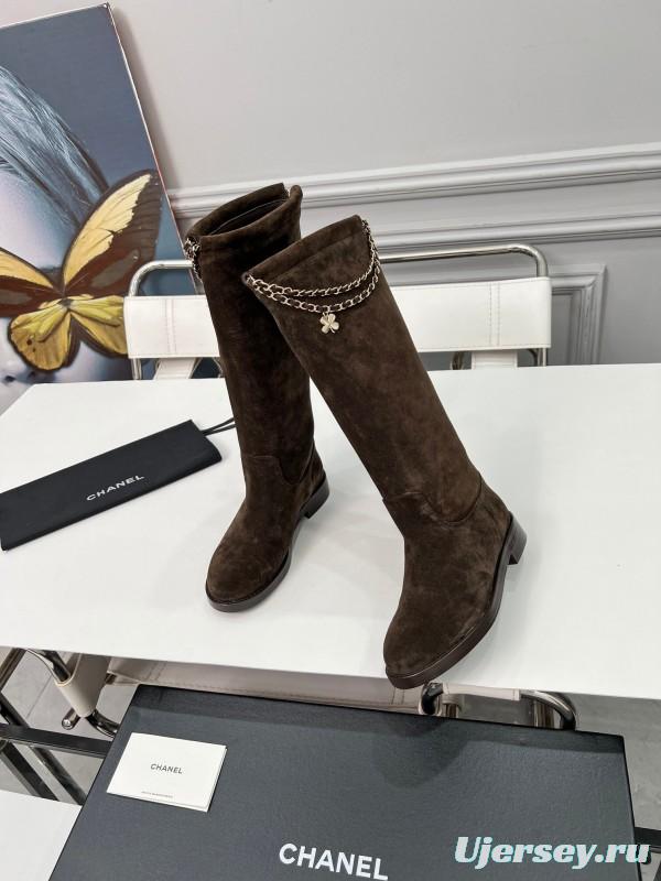 Chanel 2025/SS Quilted Leather Chain CC Four-Leaf Clover Flat Ankle Boots - LY00510