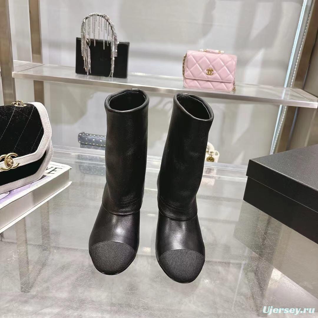 Chanel 2025/SS Runway Turn-Cuff Block Heel Straight Boots Tube Boots Classic Color Block - LY00400