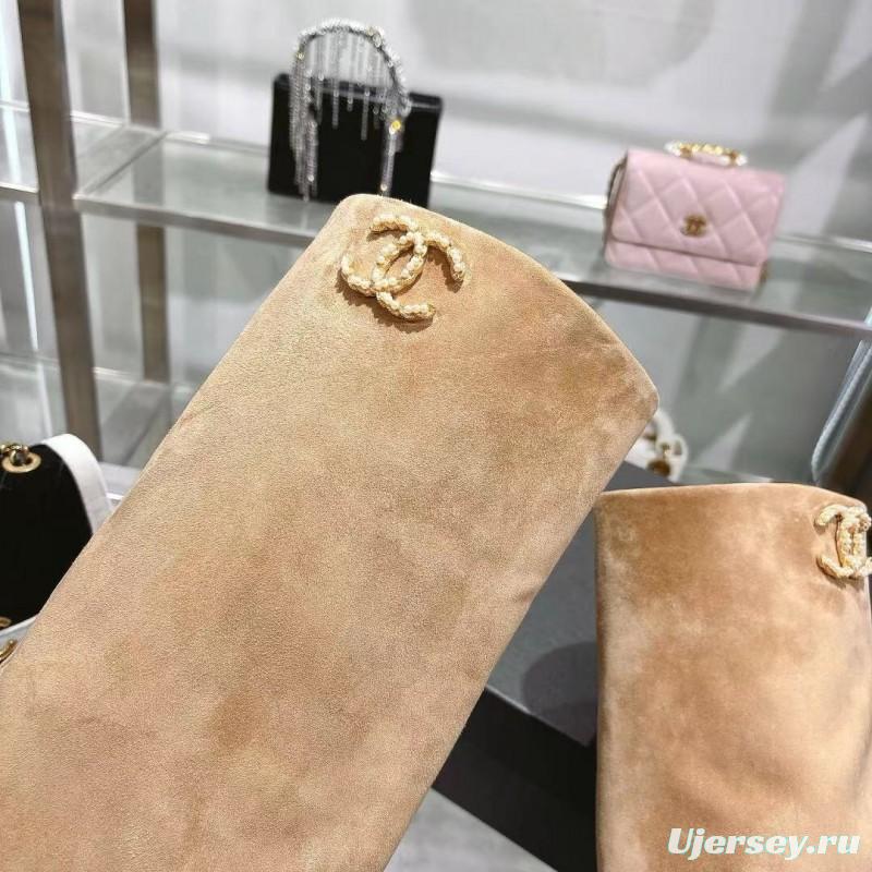 Chanel 2025/SS Small Fragrance Autumn Winter Runway Turned-Cuff Block Heel Straight Tube Boots Classic Color Block - LY00510