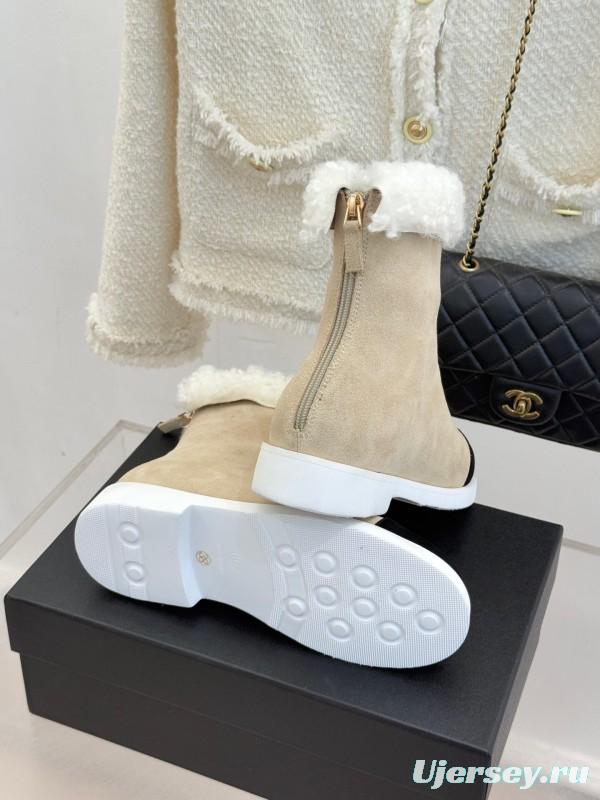 Chanel 2025 SS Double C Color-Block Shearling Snow Boots - KFY00300