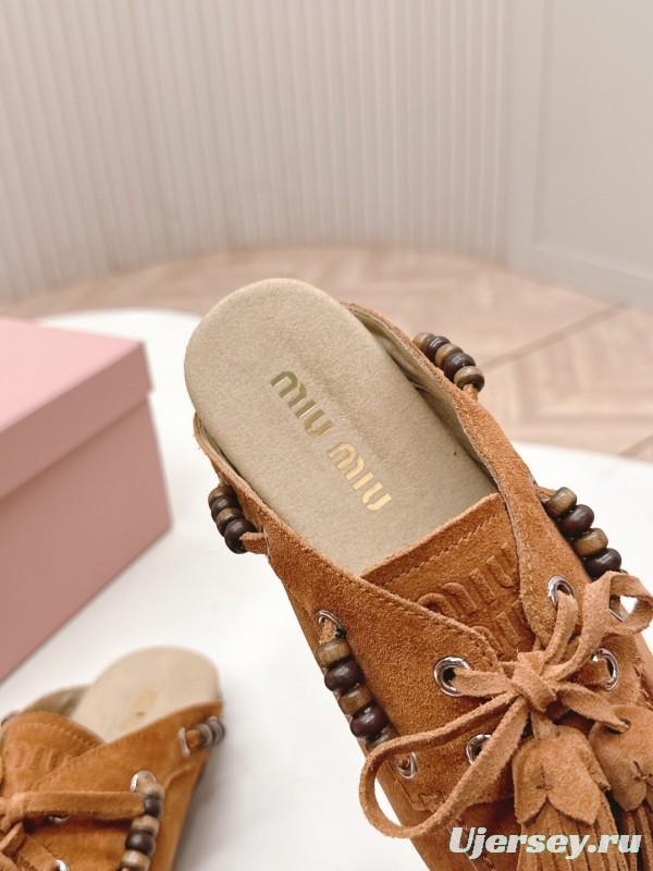 Miu Miu Fall/Winter 2025 Tassel Loafer Mule with Bead Accents - LY00320
