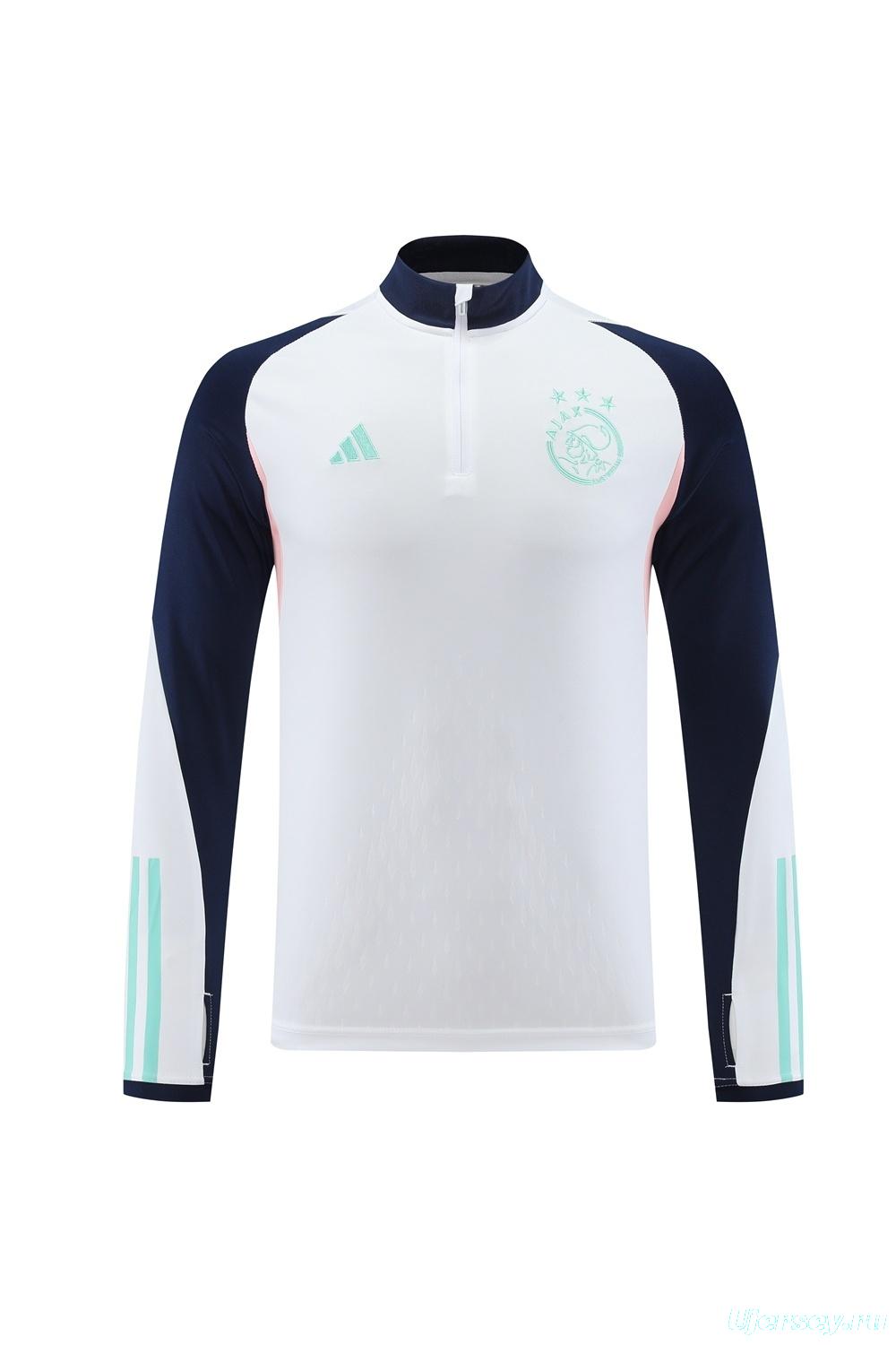 23/24 Ajax White S-2XL Half Zipper Jacket+Long Pants