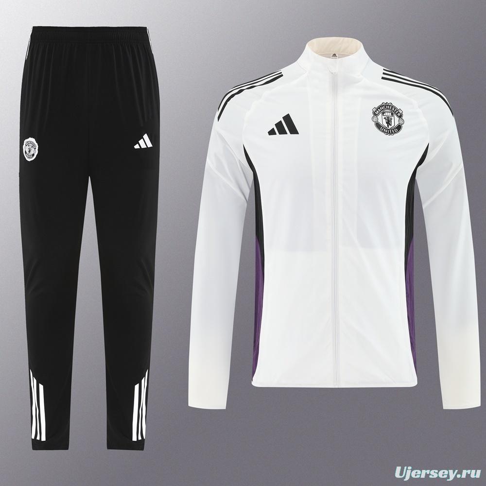25/26 Manchester United White S-3XL Half Zipper Jacket+Long Pants