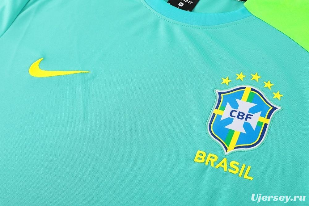 2025 Brazil Lake Green Short Sleeve+Soccer Shorts