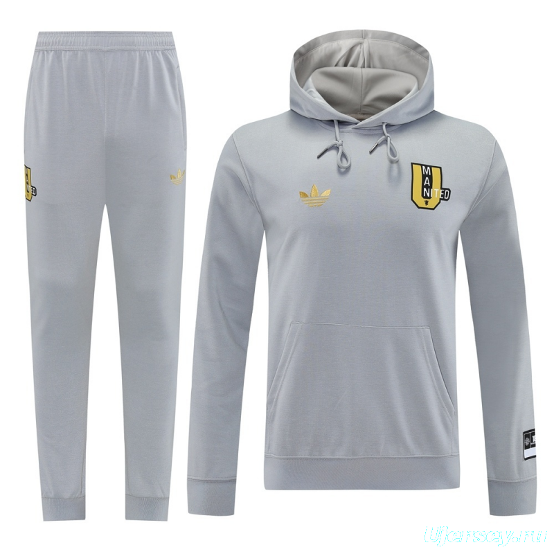 25/26 Manchester United Gray Half Zipper Jacket+Long Pants S-2XL