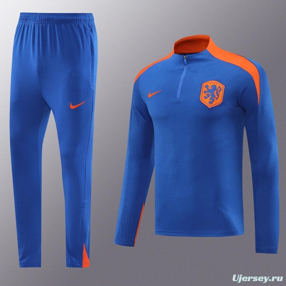 2025 Netherlands Blue Half Zipper Jacket+Long Pants