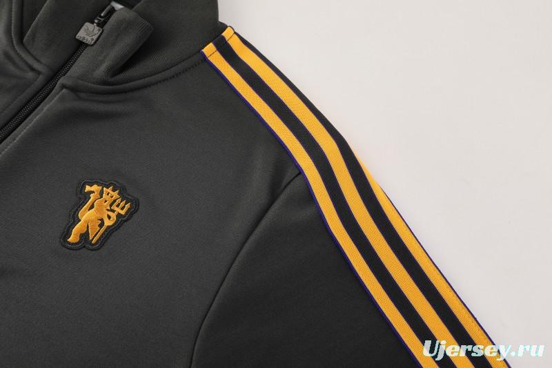 25/26 Manchester United 08 Dark Gray Half Zipper Jacket+Long Pants S-2XL