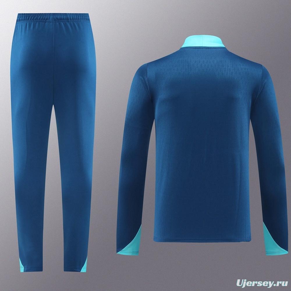 2025 Portugal Royal Blue Half Zipper Jacket+Long Pants