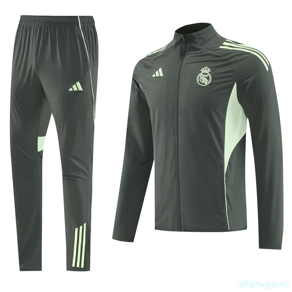 25/26 Real Madrid Dark Green Half Zipper Jacket+Long Pants S-3XL