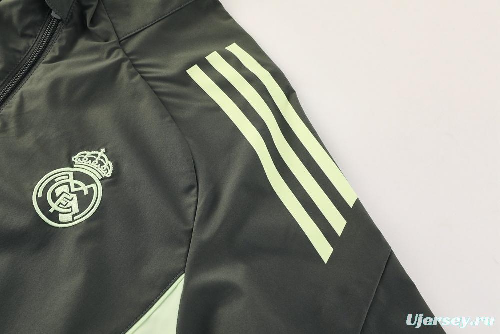 25/26 Real Madrid Dark Green Half Zipper Jacket+Long Pants S-3XL