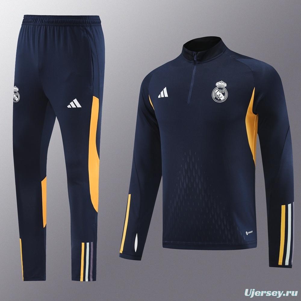 25/26 Real Madrid Royal Blue Half Zipper Jacket+Long Pants
