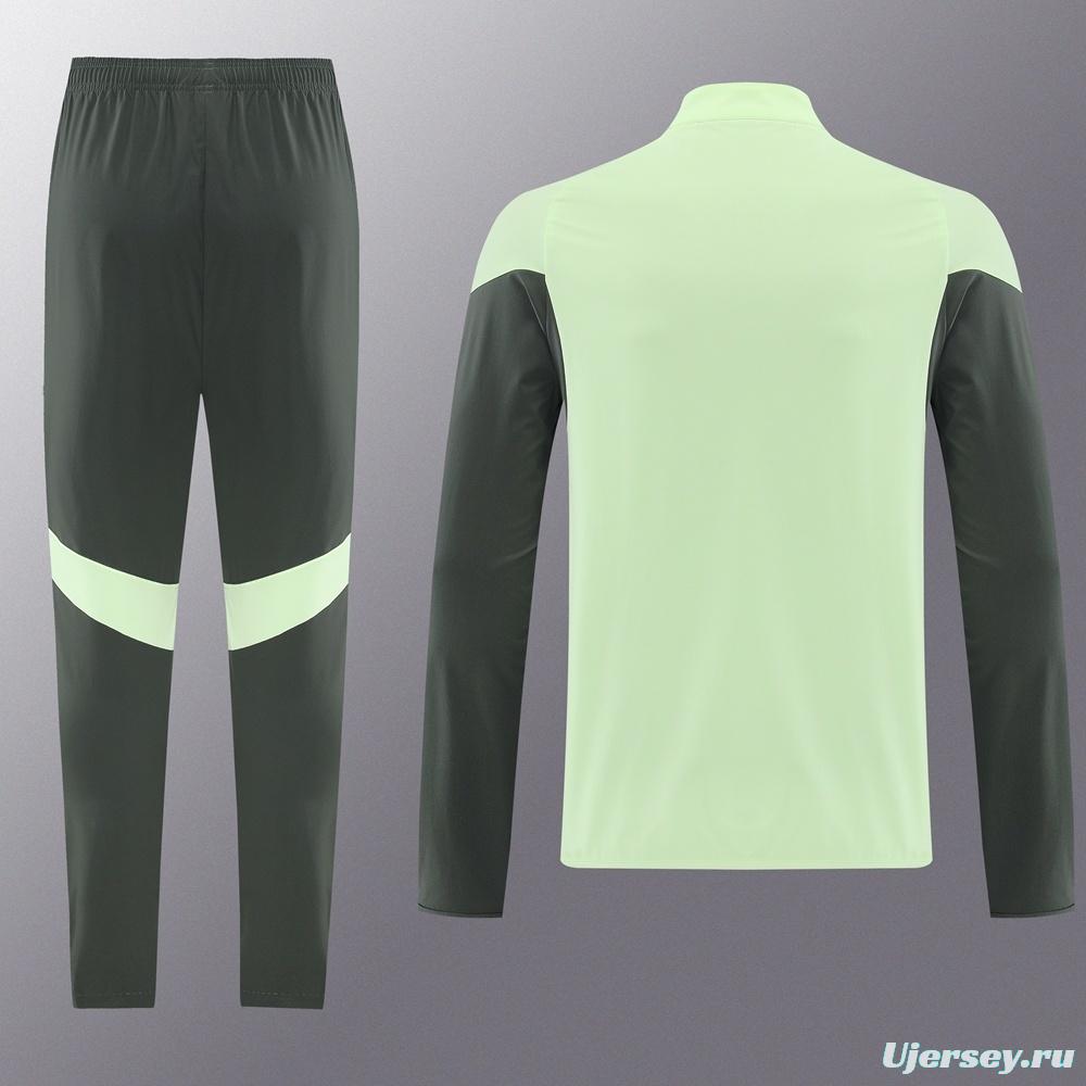 25/26 Real Madrid Light Green Half Zipper Jacket+Long Pants S-3XL