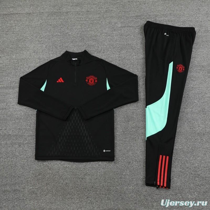 25/26 Manchester United Black Half Zipper Jacket+Long Pants