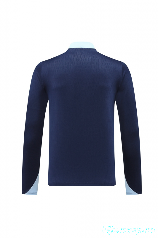 2025 France Royal Blue Half Zipper Jacket+Long Pants