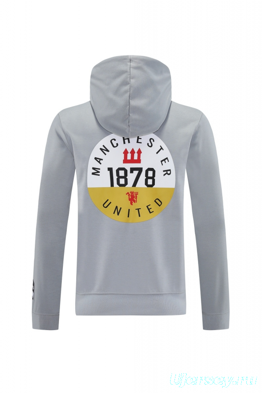 25/26 Manchester United Gray Half Zipper Jacket+Long Pants S-2XL